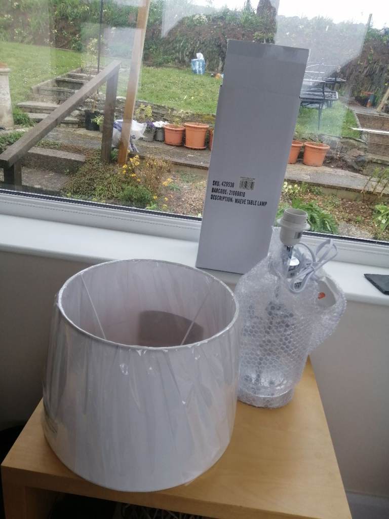 NEW/BOXED - ATTRACTIVE GLASS LAMP - 55 cm HIGH - WHITE SHADE