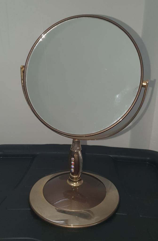 Vanity Desktop Double-Sided Makeup Cosmetic Mirror Gold Gem 25.5cm High 14.5cm Diameter
