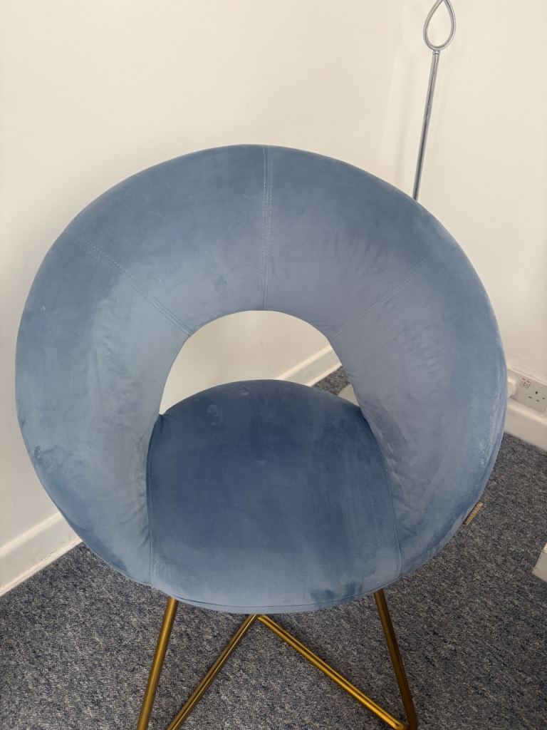 Circular Blue Velvet Accent Chair with Gold Legs