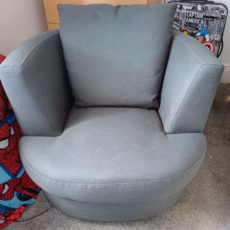 Swivel Armchair – Grey Fabric – Great Condition