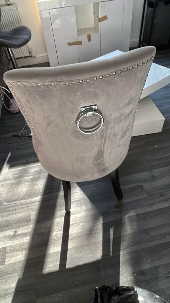 4 lovely velvet stylish chairs £180 ono. Glass table expandable available £40  
