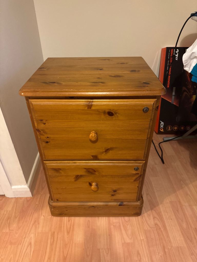 Solid Wood 2 Drawer Lockable Filing Cabinet 