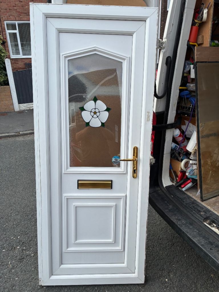 White uPVC External Door with Glass Panel & Letterbox