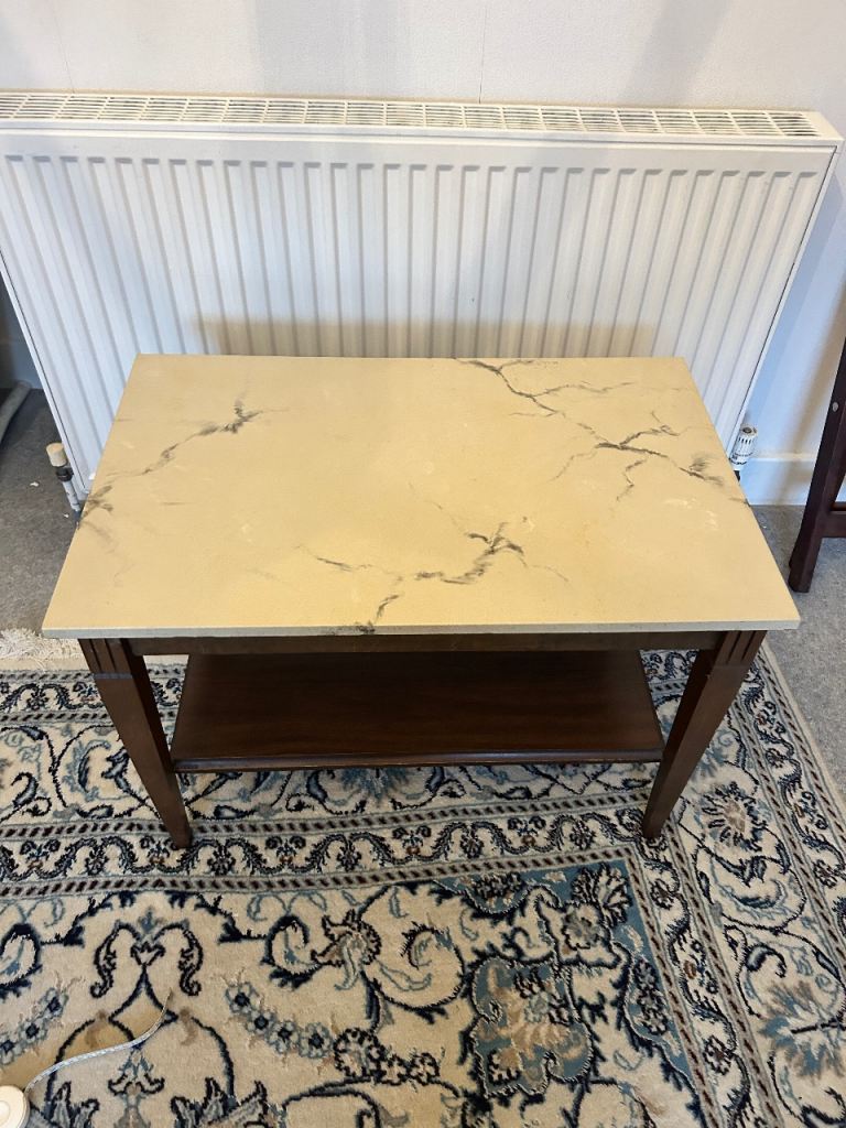     Genuine Marble Top Side / Occasional Table – Dark Woo