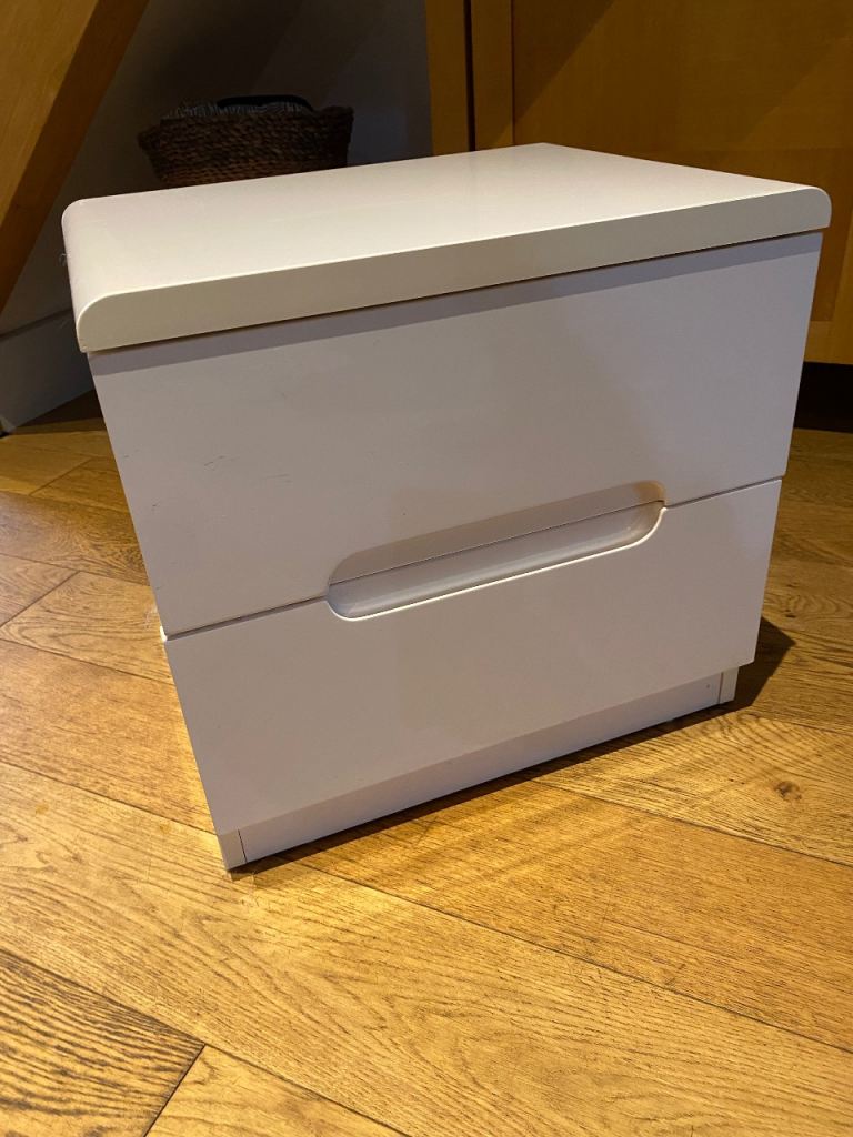 image for High Gloss White Side/Bedside Table Drawers Storage