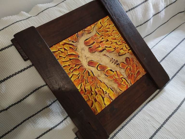 Original artwork in handmade rustic style frame