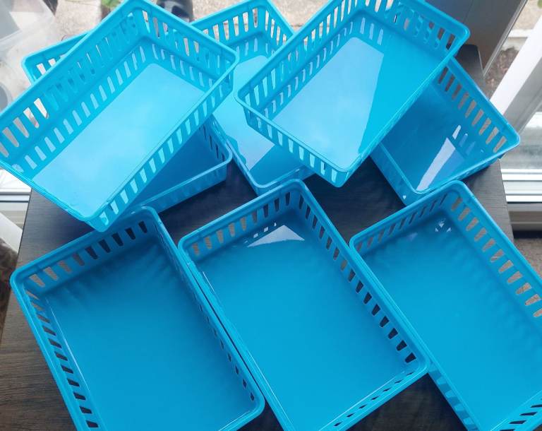 8 x Organiser Storage Baskets. Stackable. Washable Durable Plastic. New. 