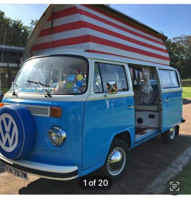 Beautiful blue & white vintage T2 bay VW Volkswagen Campervan