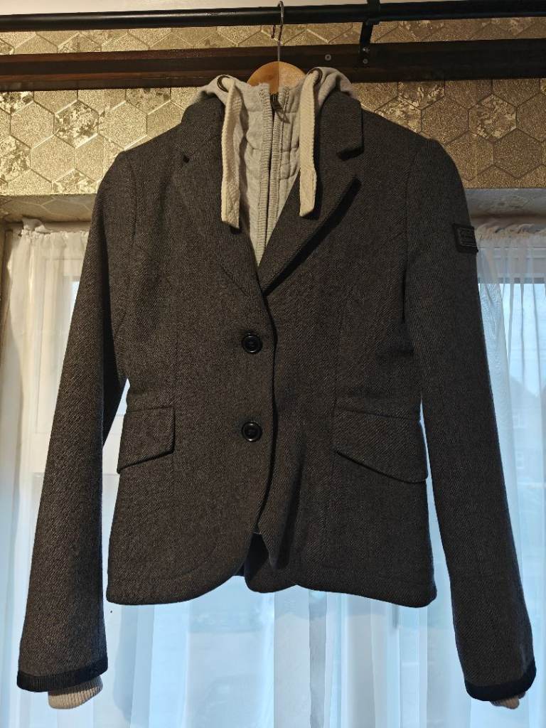 Genuine 2 in 1 SUPERDRY Grey Herringbone Tweed Jacket-XS-Womens