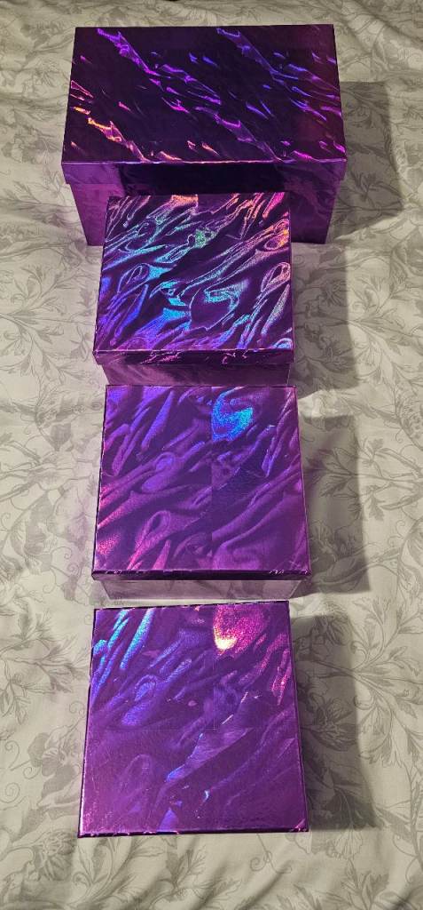 Purple foil design storage boxes x4