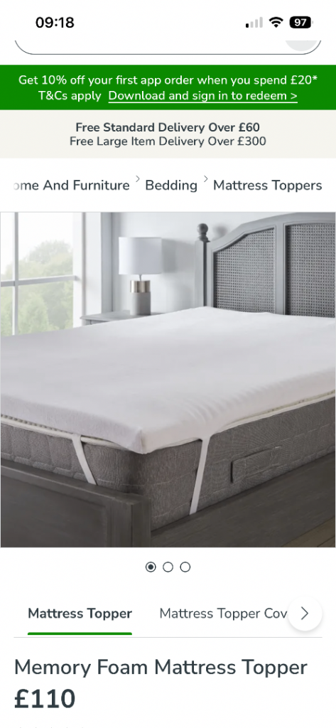 Double Memory Foam Mattress Topper - used for a week 