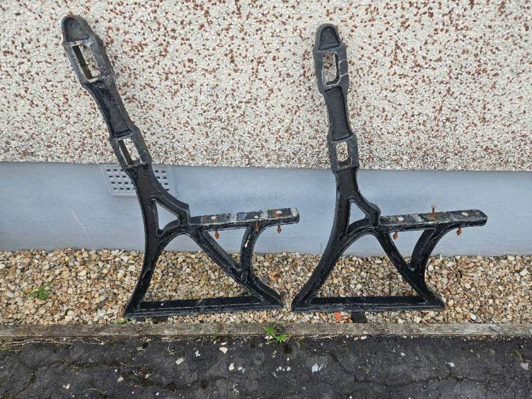 Pair of Cast Iron Bench Ends – Black, Fair Condition