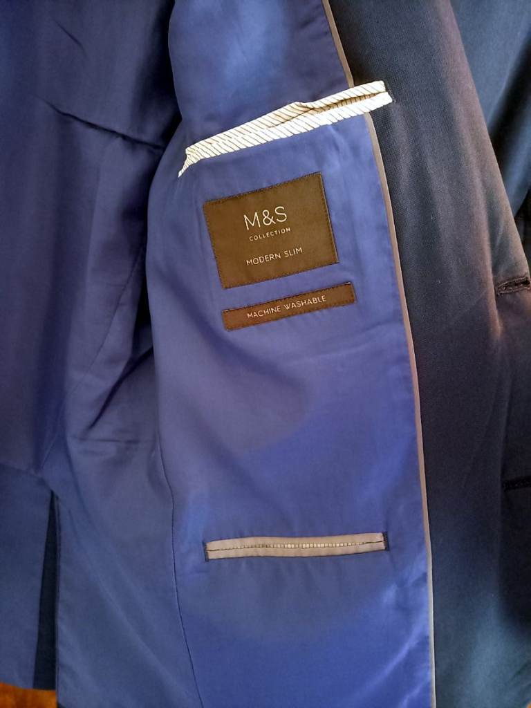 M&S Men's Modern Slim Fit Suit Indigo, 36 Inch Jacket, 2 x Trousers 32/33 inch; Washable