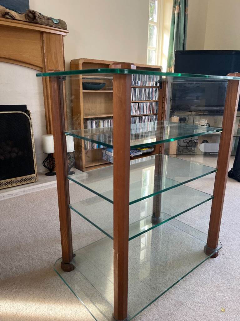 Hi Fi Glass and Wood Shelving Unit – Good Condition - 