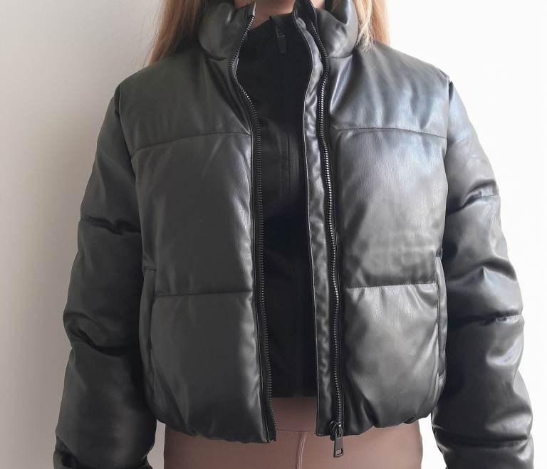 Girls black bomber jacket. Faux leather effect material. Age 11-12 Primark