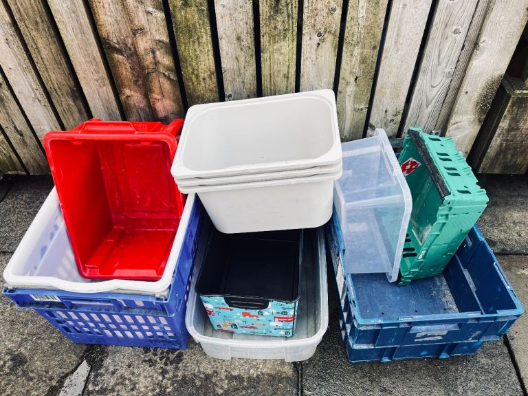 Assorted Plastic Storage Crates 