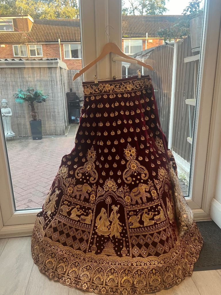  Velvet Burgundy Lengha 