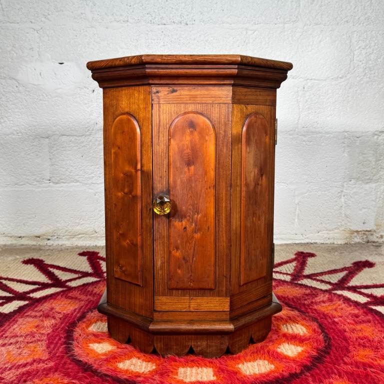 Antique Octagonal Bedside Cabinet Yew & Sapele Pot Cupboard Plant Stand ...