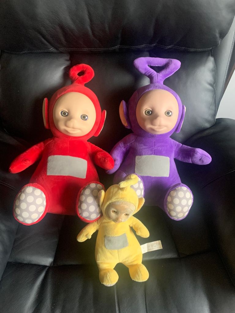 Two Jumbo talking teletubbies and bundle of toys 