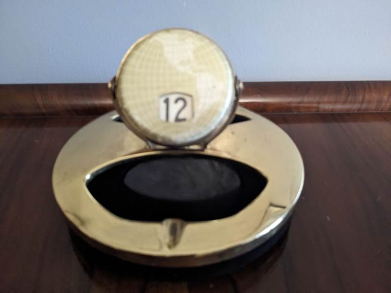 Perpetual Calendar Ashtray Date Globe Earth brass and metal 1950s