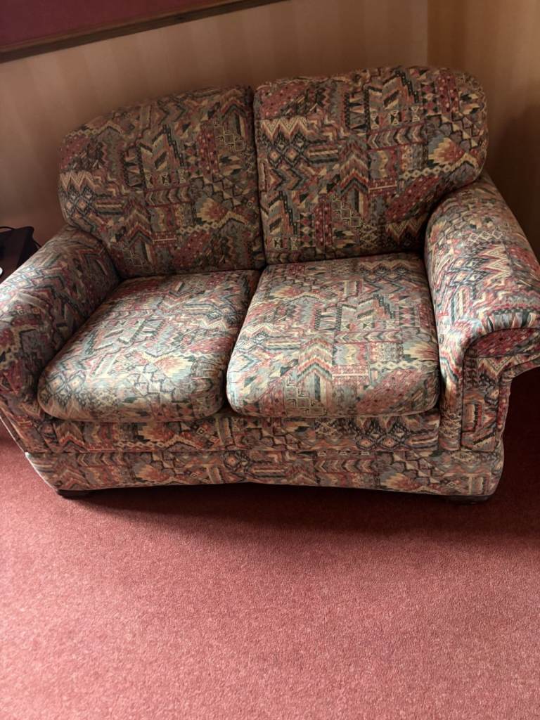 Two-Seater Fabric Sofa – Multicoloured Pattern