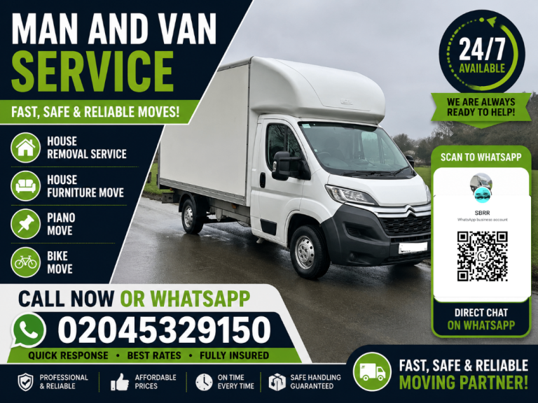 Man and Van House Removal Service Sofa Bed Fridge&Furniture Moving Piano&Bike Delivery  1–3 Men Team