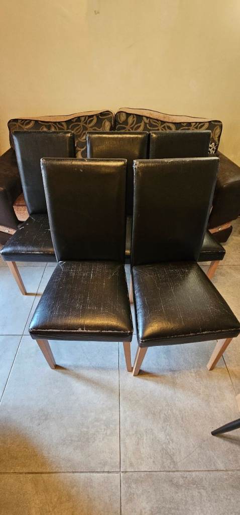 Five faux leather dining chairs - FREE