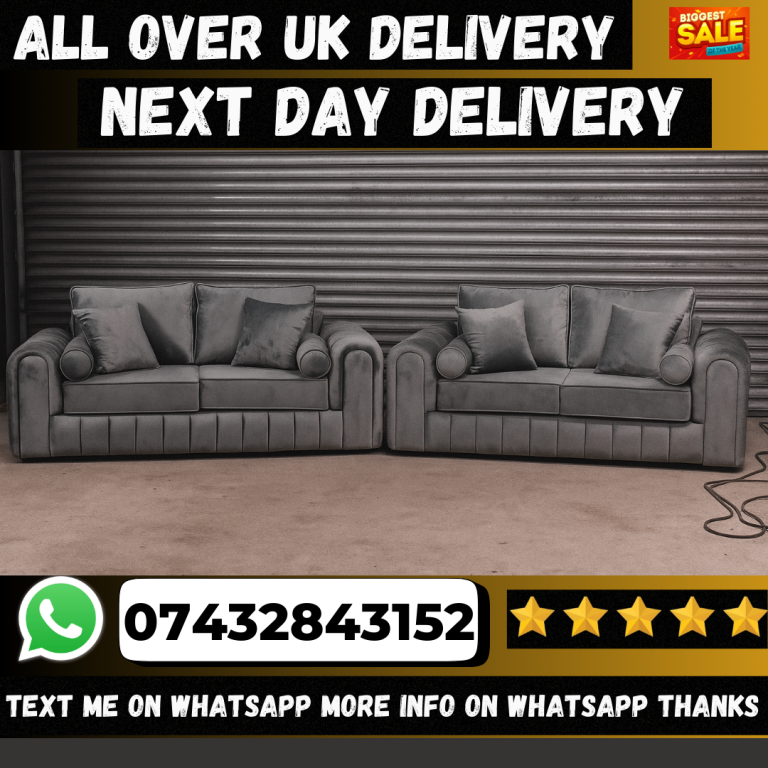 New Grey Velvet 3+2 Seater Sofa Set