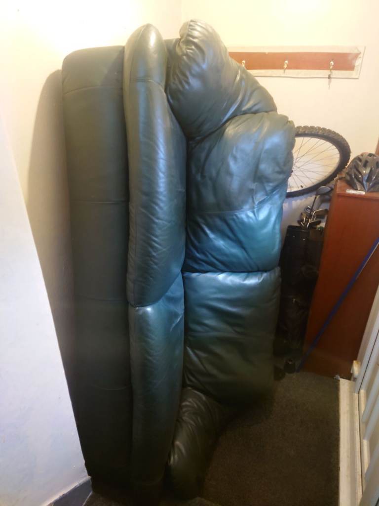 Large 2 seater sofa dark green leather 
