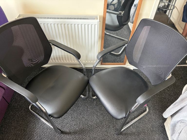 Pair of Black Office Chairs with Mesh Backs – Good Condition