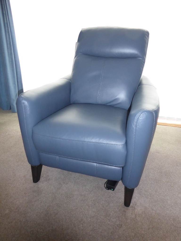 New Unused Blue/Grey Leather Recliner Armchair