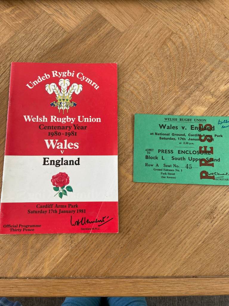 Rugby Programme Signed Autographed Walesv England 1981 & Press Pass Ticket