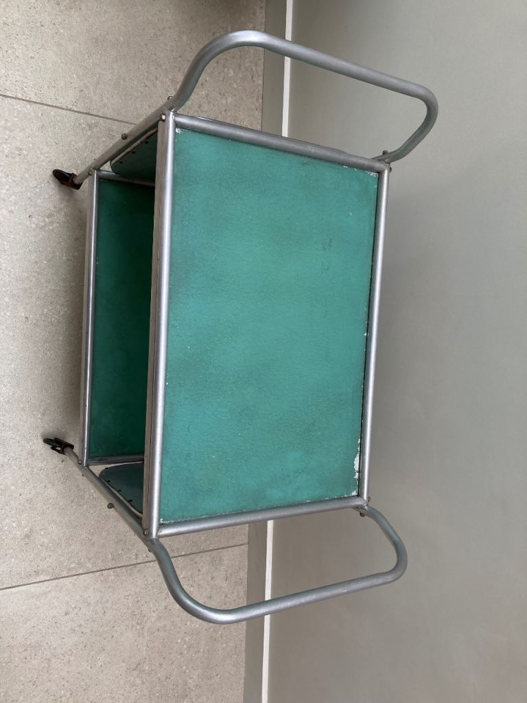 Vintage Mid century trolley - fold out sides. 50s 60s industrial drinks medical. Metal.