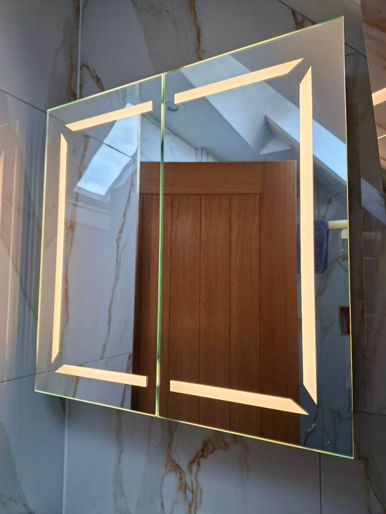 Bathroom Mirror Cabinet with LED Lights and Shaver Socket