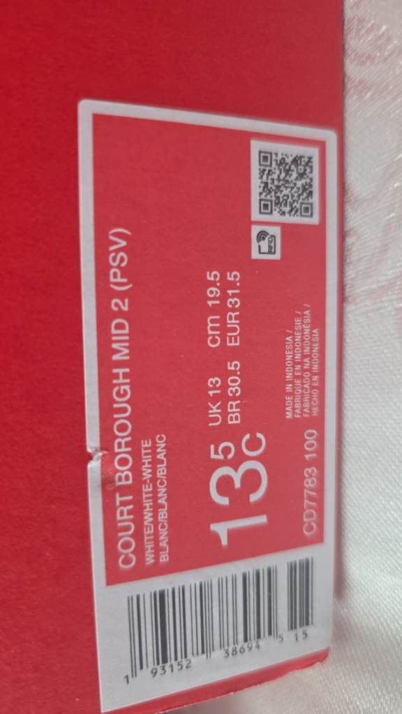 Nike Court Borough Mid 2 PSV Trainers White UK 13 (EU 31.5) Child's