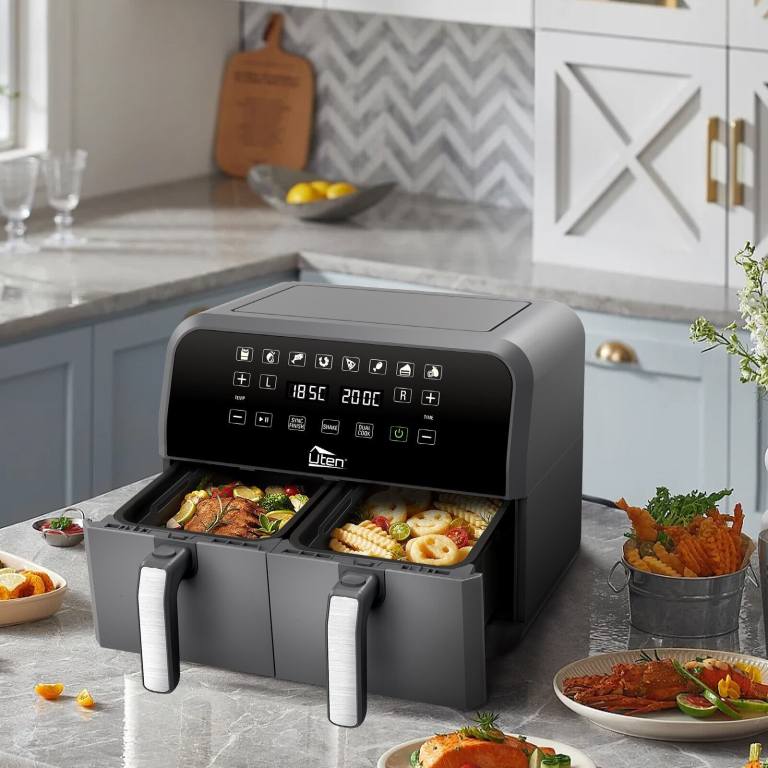 10-in-1 Dual Air Fryer Double Basket Touch Screen Oil Free Digital Oven Cooker