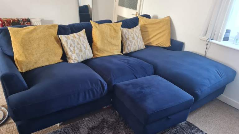 DFS Patterdale Corner Sofa Navy with foot stool and care kit; RRP £1733 