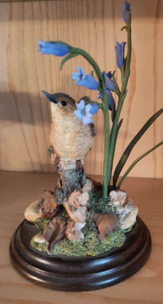 Beautiful Bird and Bluebell Figurine on Wooden Base.  by "Country Artists"