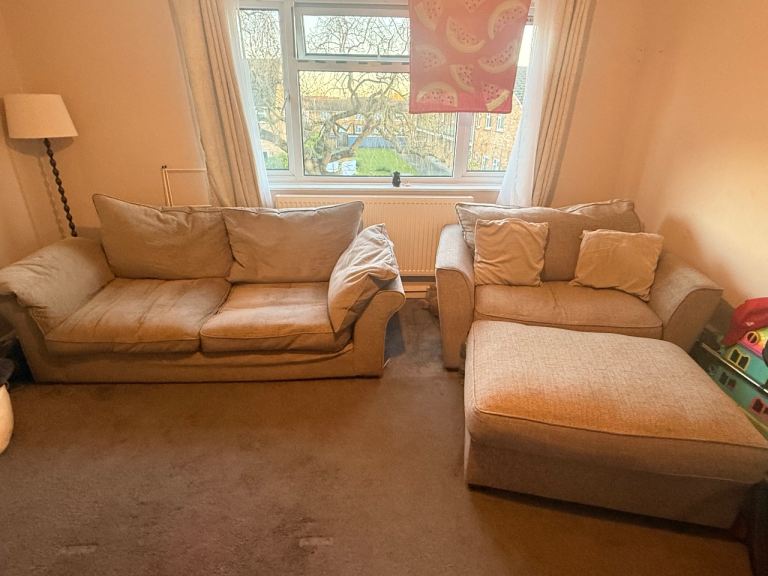 3 seater sofa, arm chair and footrest 
