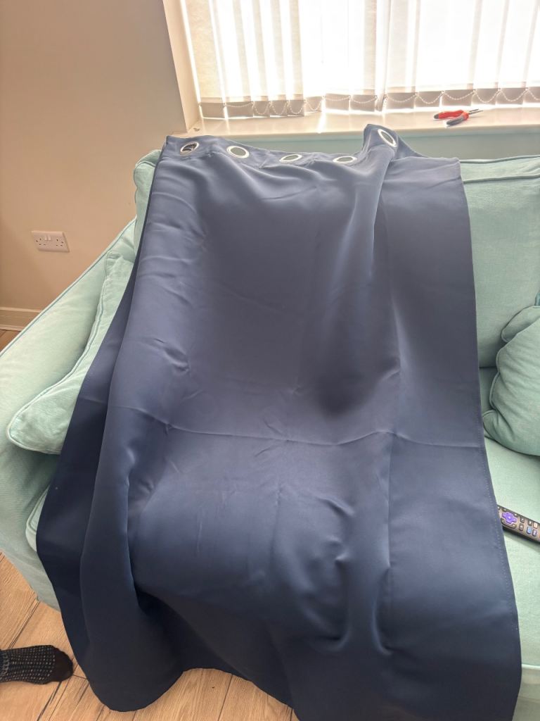 Navy Blue Eyelet Curtains - Good Condition