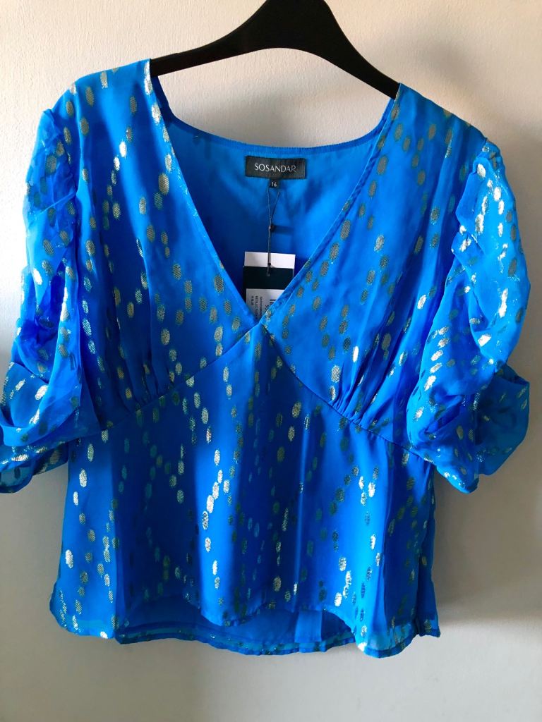 Sosander Blue Metallic Print top