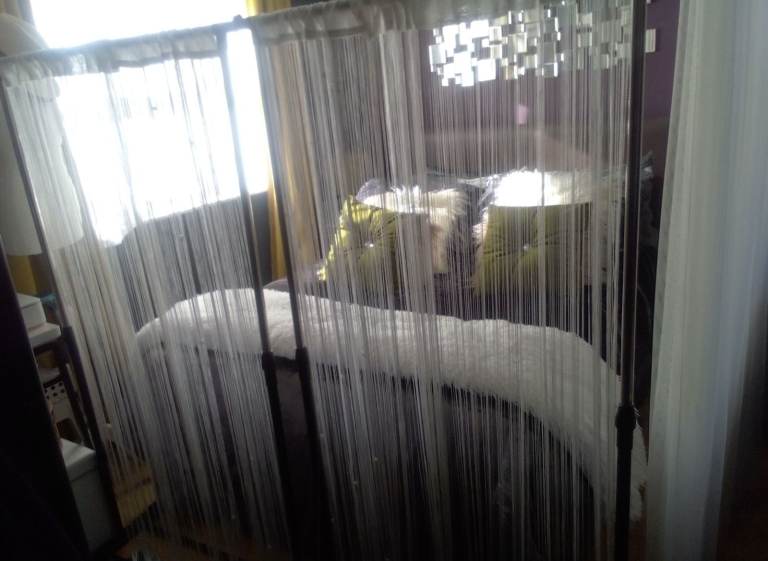 2.85m x150cm Plain White & Beaded 4 Panels of Fringed Room Divider Curtains.POST OR COLLECT!