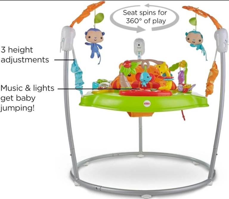 Fisher-Price CHM91 Roarin' Rainforest Jumperoo used with batteries baby bouncer