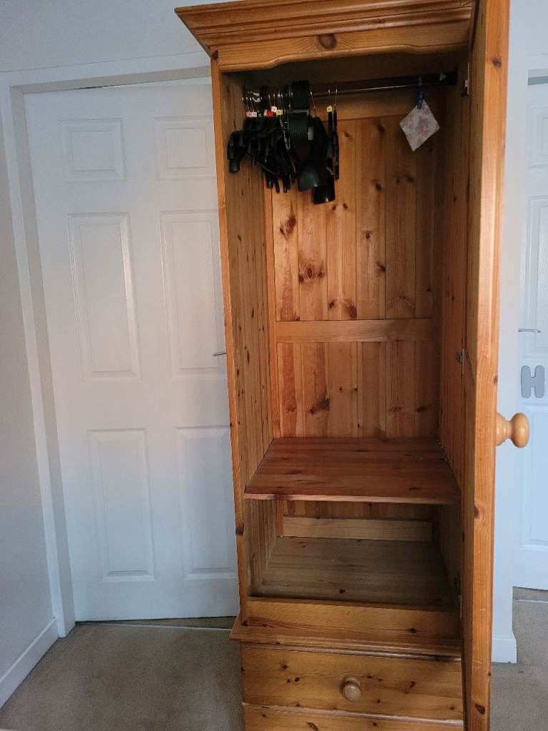 Solid pine, single door, 2 drawer wardrobe