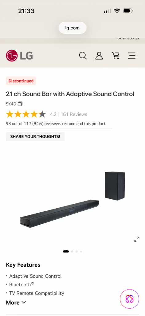LG SK4D 2.1 ch Sound Bar with Subwoofer