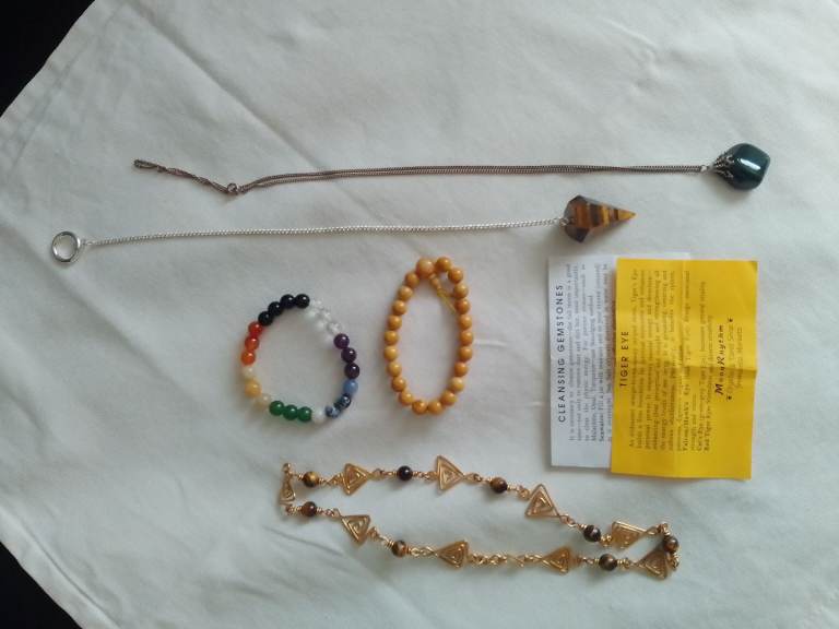 Tigers eye necklace , chakra bracelet, stones.