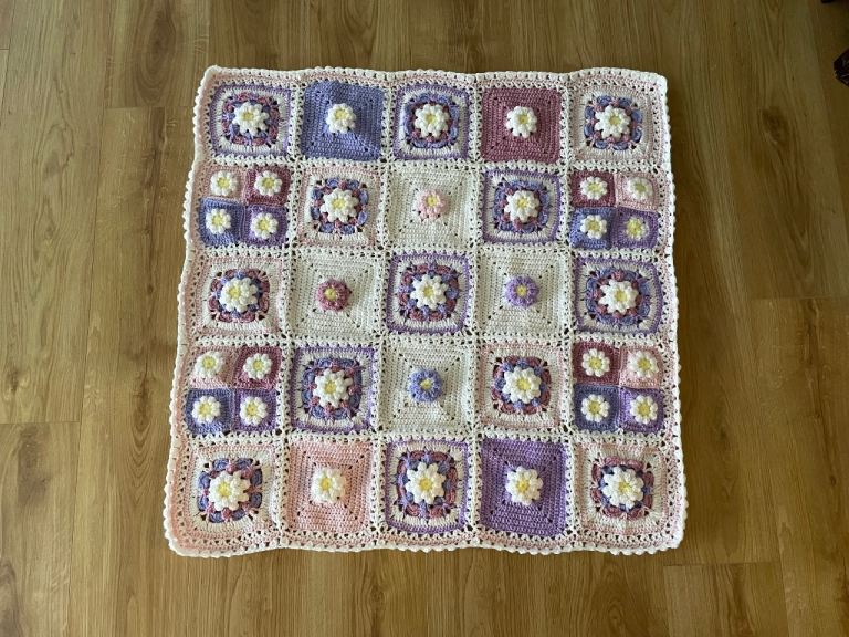 Handmade crocheted girls blanket flowers 
