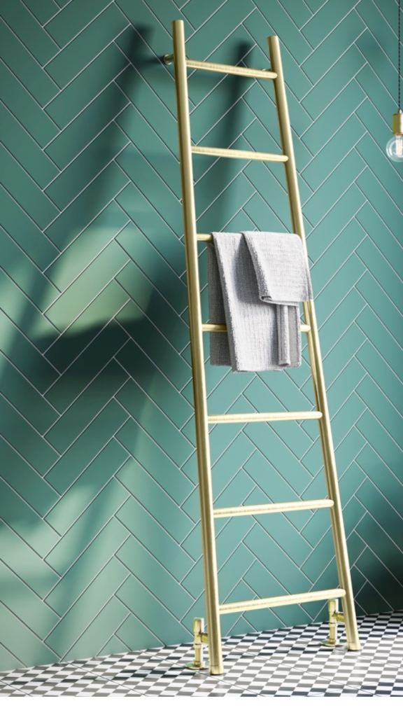 Ladder Heated towel "Venice" rail radiator. Brushed Brass finish 