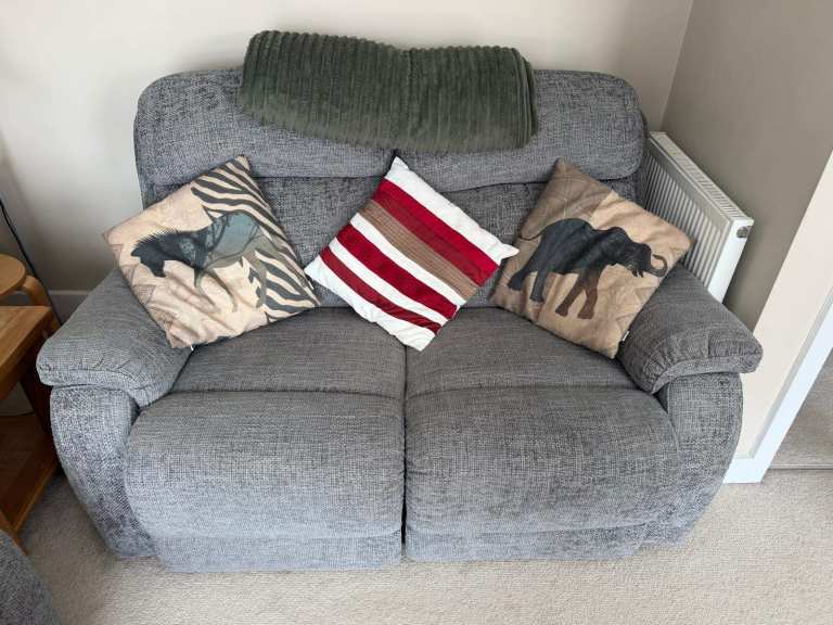 Grey Fabric Recliner Sofas - 2-Seater and 3-Seater