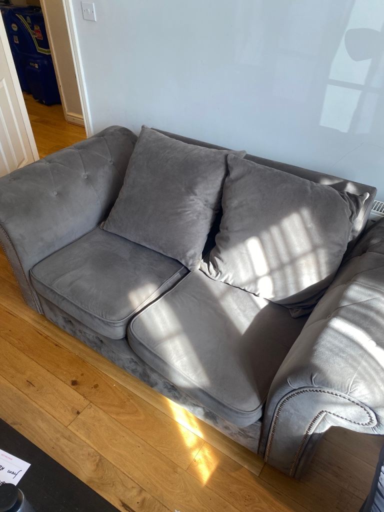 Comfortable Grey Fabric Two-Seater Sofa – Good Condition